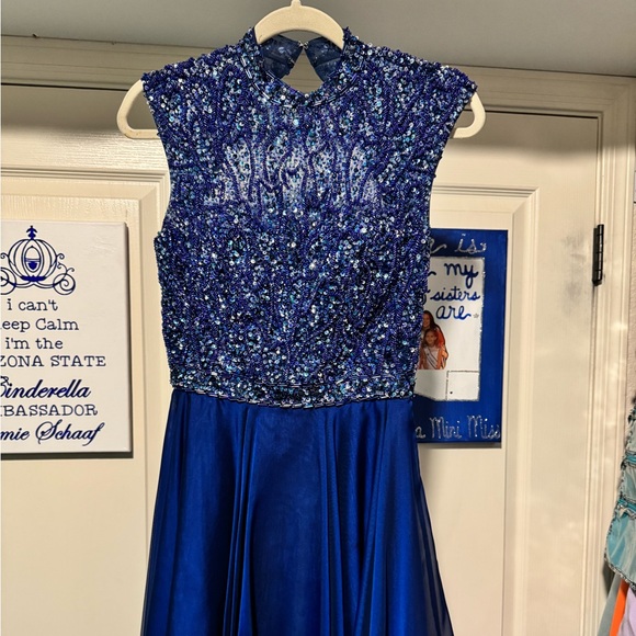 Sherri Hill Sparkling Blue Prom Dress - Picture 1 of 8
